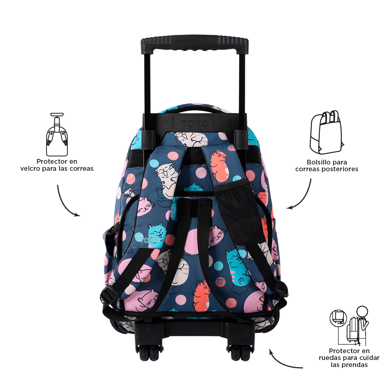 TOTTO Zaino Con Ruote Rue Bomper Ringlones Blu - Unisex Con Organizer E Cinghie Regolabili